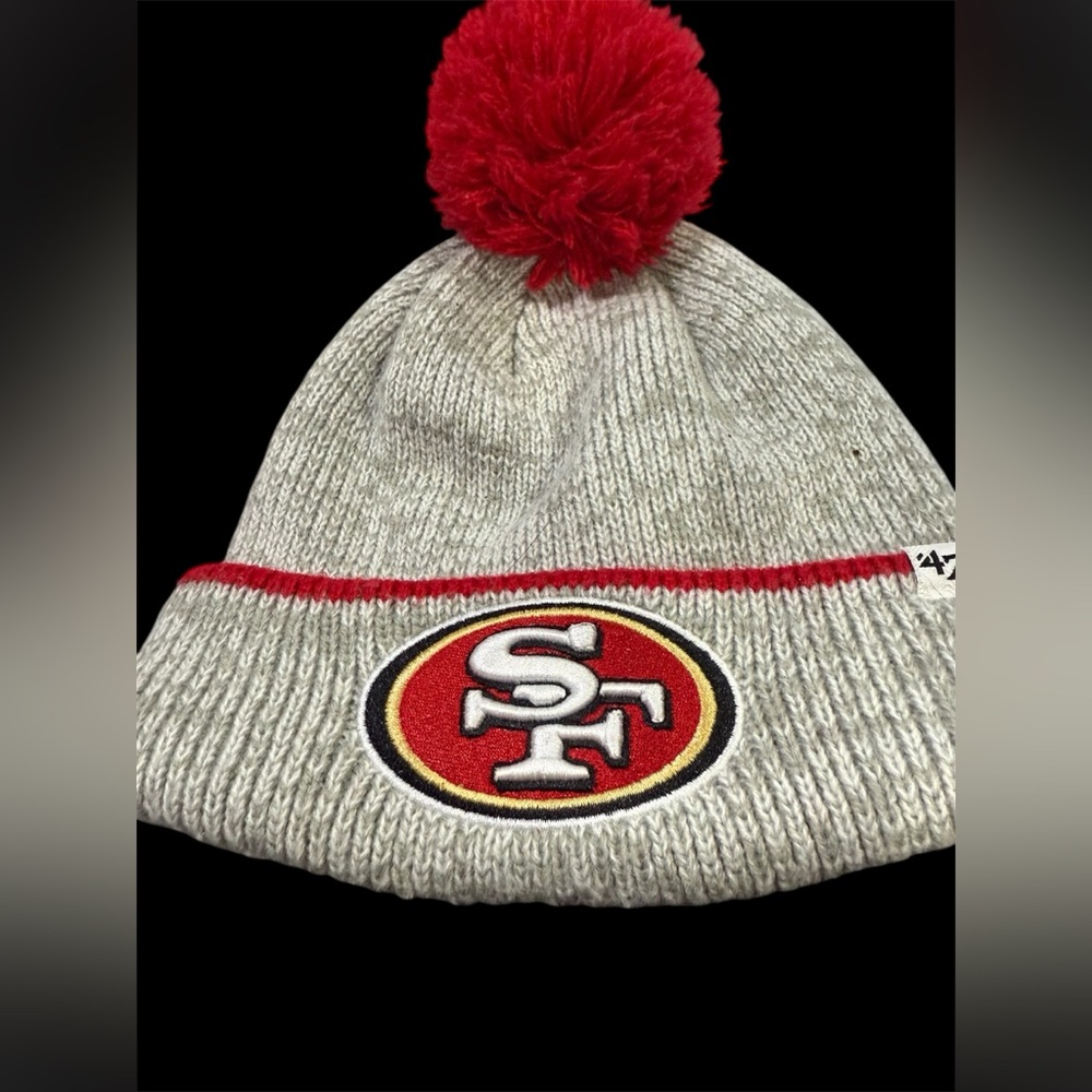 Men Gray and Red Knit Beanie